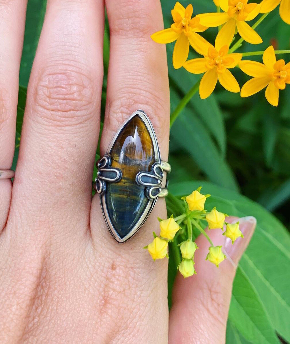 Tigers Eye Petal Ring