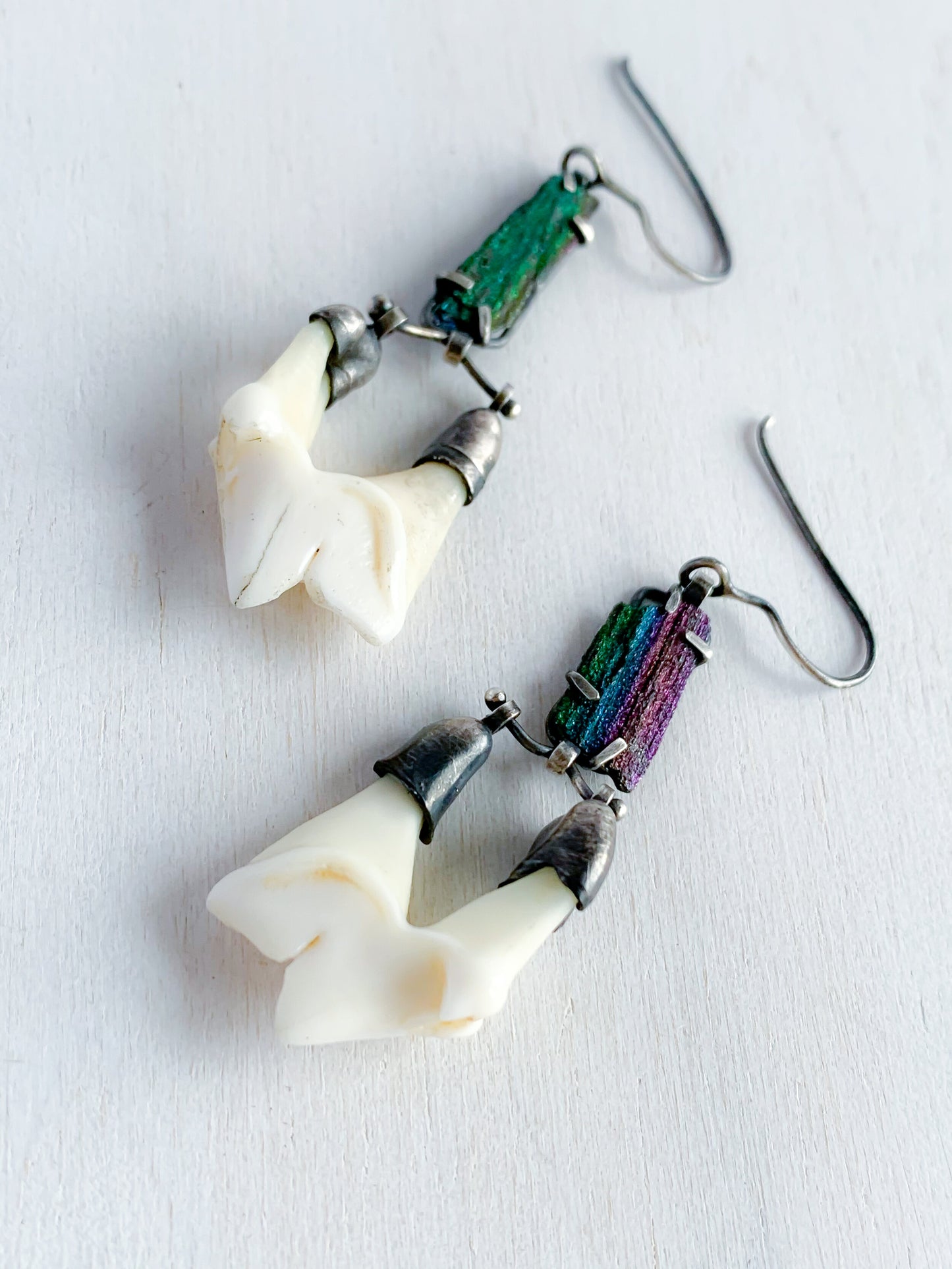 Coyote Teeth & Rainbow Hematite Danglers