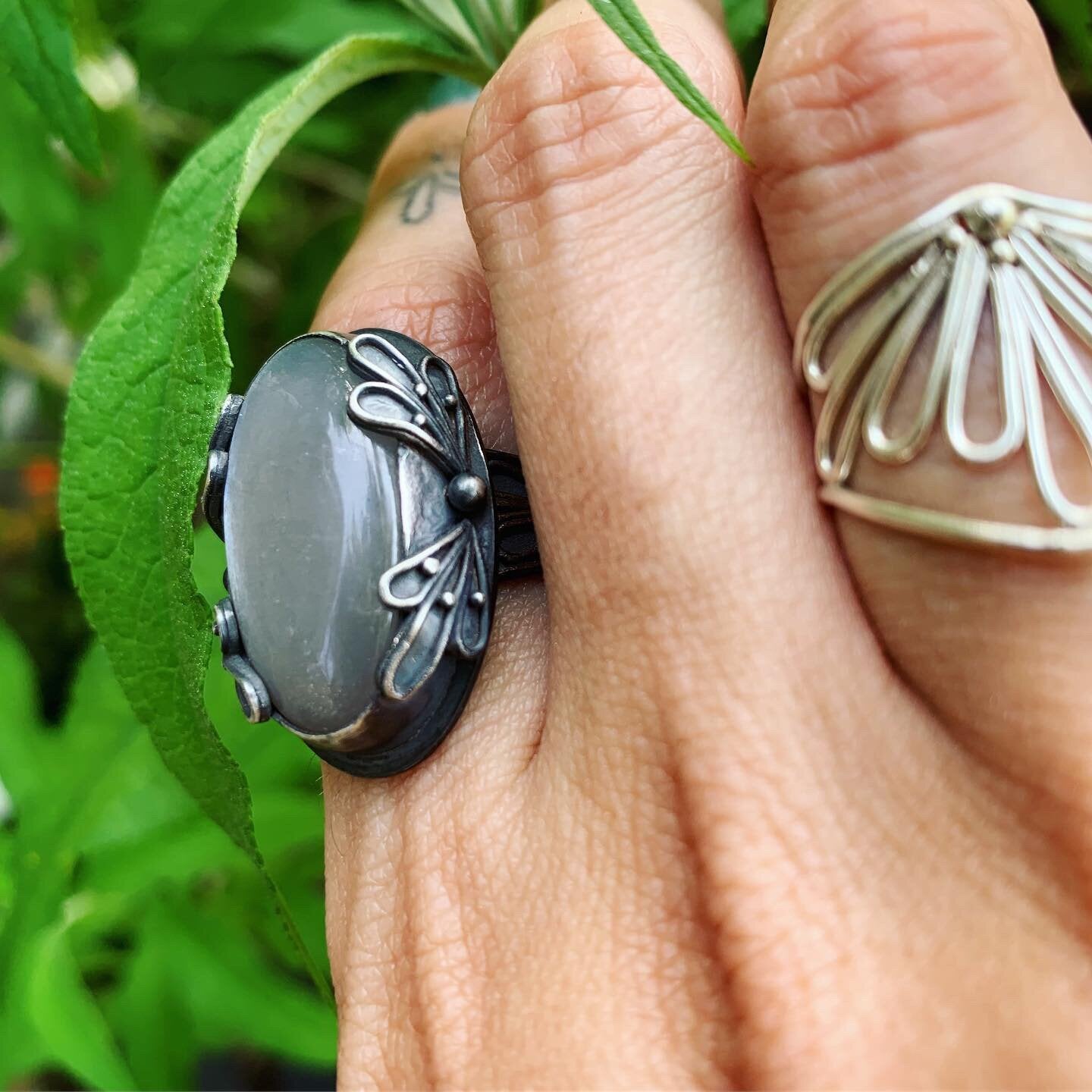 Petals & Gray Moon Ring